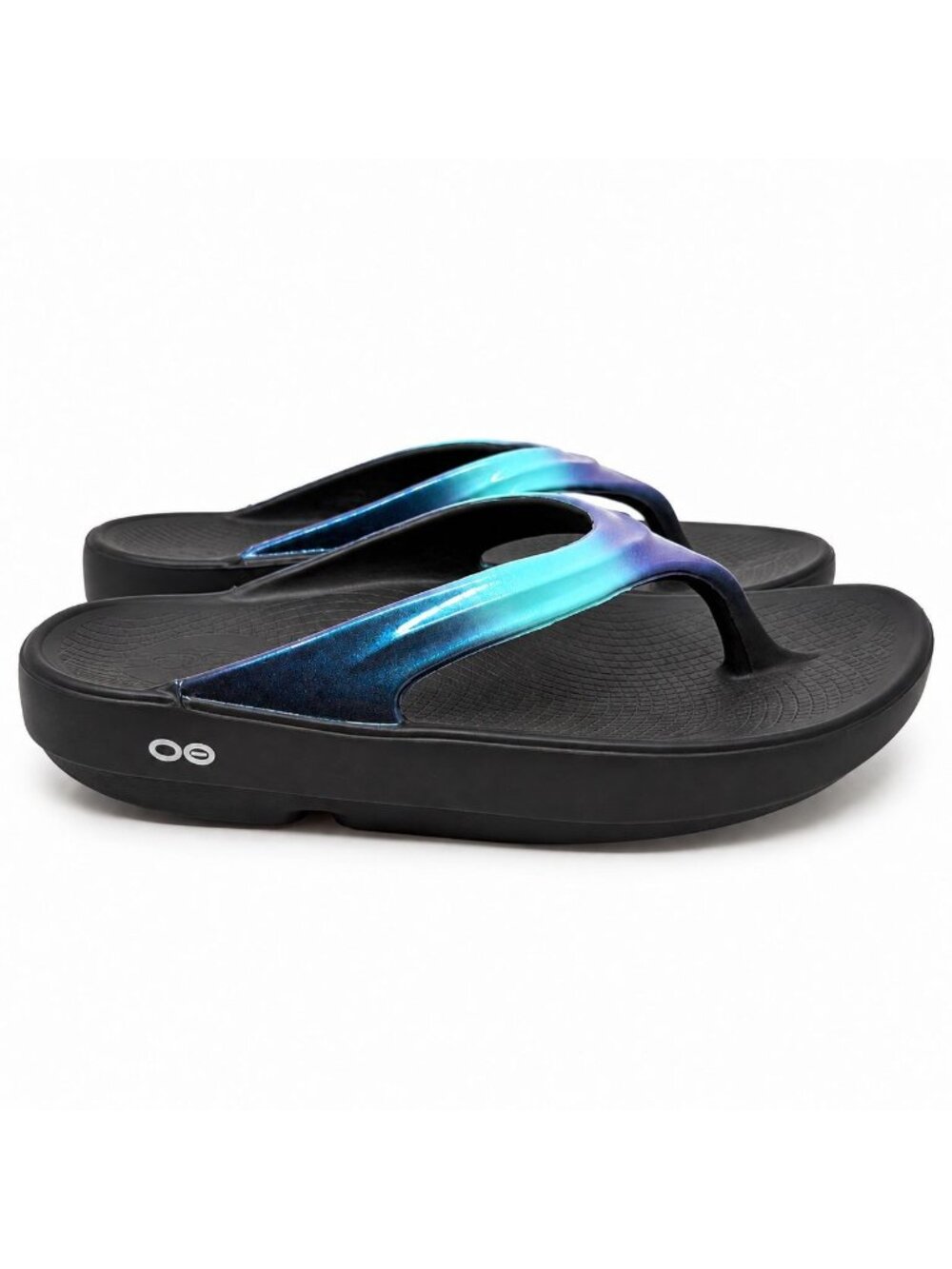 OOFOS OOlala Luxe Supportive Women's Blue Teal Iridescent Recovery Sandals Size
